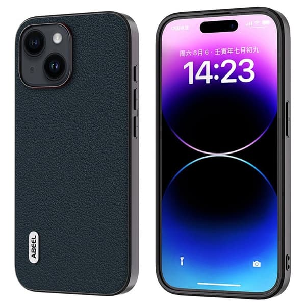 ABEEL Mobilskal till iPhone 15 Plus Texturerat Äkta Läder Grön