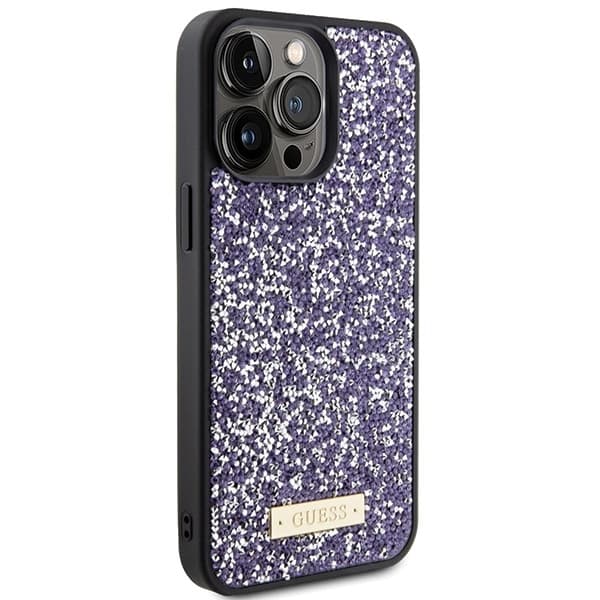 Guess iPhone 15 Pro Taske Lyserød Rhinestone Meta-logo Rosa