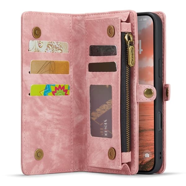 CASEME 008 iPhone 16 Plus Plånboksfodral i Konstläder med - Rosa