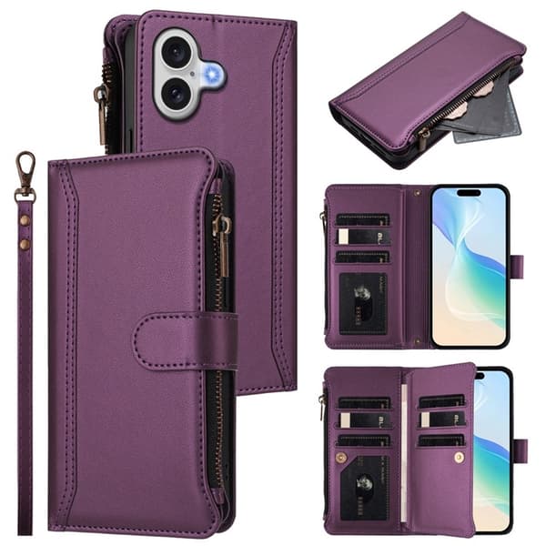 iPhone 17 Plånboksfodral Zipper Med Rem - Lila Lila