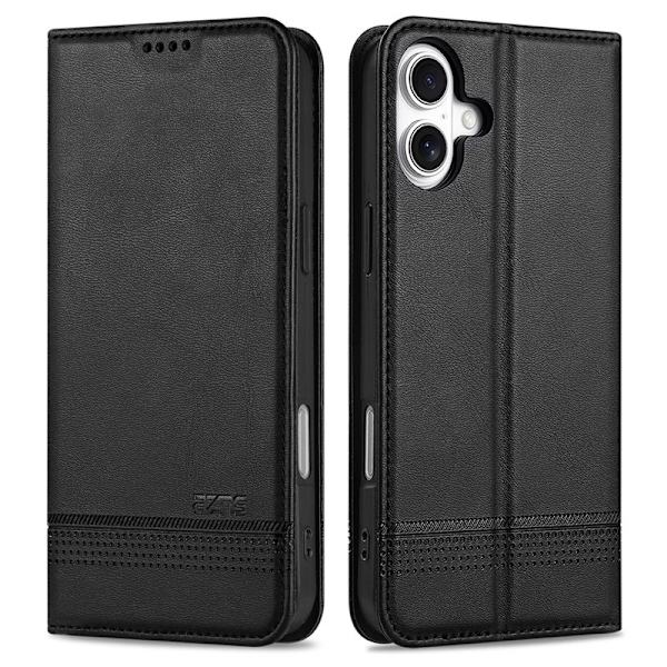 AZNS iPhone 16 Plus Plånboksfodral Konstläder - Svart
