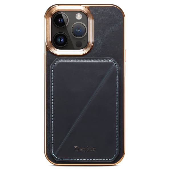 DENIOR Mobilskal till iPhone 12 Pro Max Kortfack Ställning Äkta Läder Blå