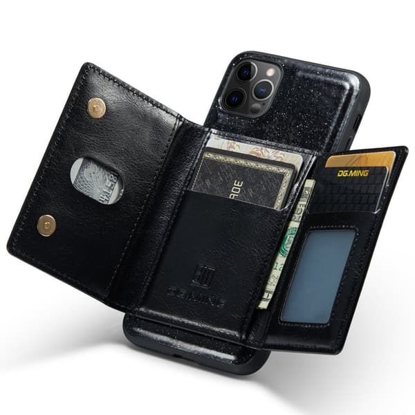 DG.MING M3 Series Mobilskal till iPhone 11 Pro 2-i-1 Glitter KonstLäder Svart
