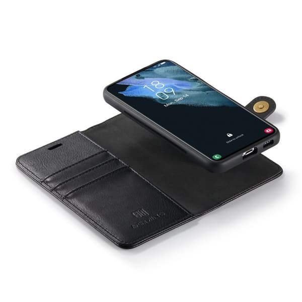 DG.MING Split Leather Äkta Läder Plånboksfodral för Samsung Galaxy S22+ - Svart