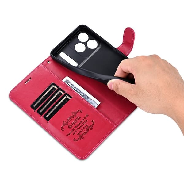 AZNS iPhone 17 Pro Max Plånboksfodral Anti-Scratch Konstläder - Röd
