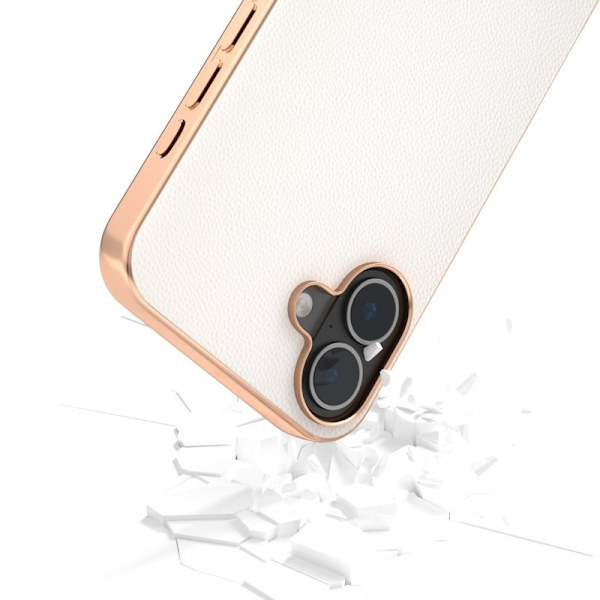 ABEEL Mobilskal till iPhone 16 Electroplating Äkta Läder PC - Vit