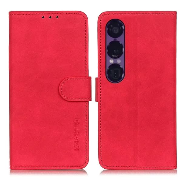 Khazneh Sony Xperia 1 VII Konstläder Plånboksfodral Retro Texture - Röd