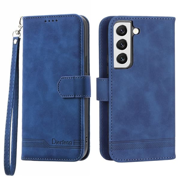 DIERFENG DF-03 Plånboksfodral för Samsung Galaxy S22 5G - Konstläder - Blå