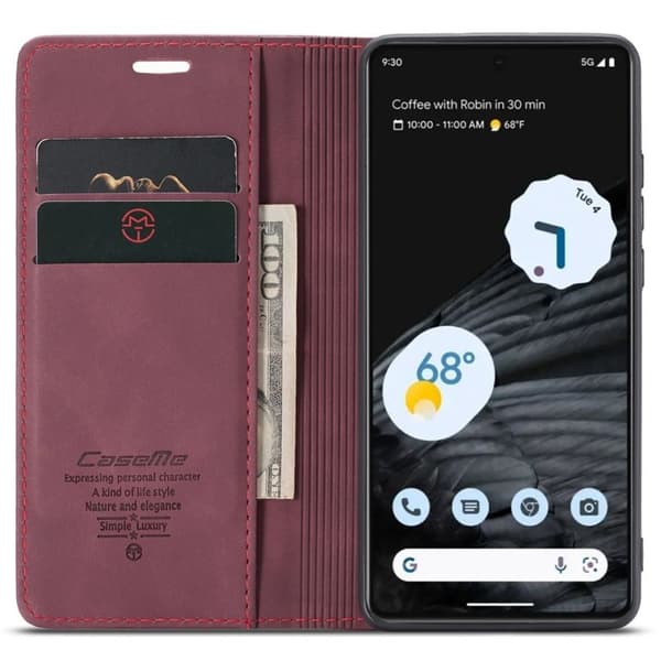 CASEME 013 Flip Konstläder Plånboksfodral för Google Pixel 7 5G, Röd