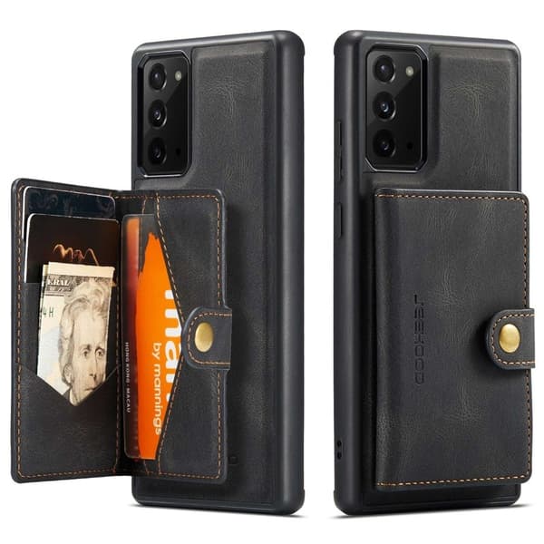 JEEHOOD Galaxy Note20 Plånboksfodral Detachable Konstläder TPU Svart