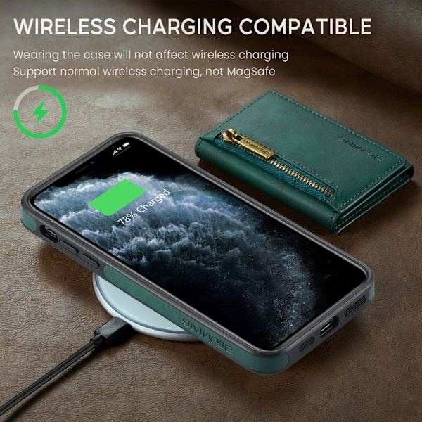 DG.MING M5 Series iPhone 11 Pro Max Plånboksfodral Konstläder Grön