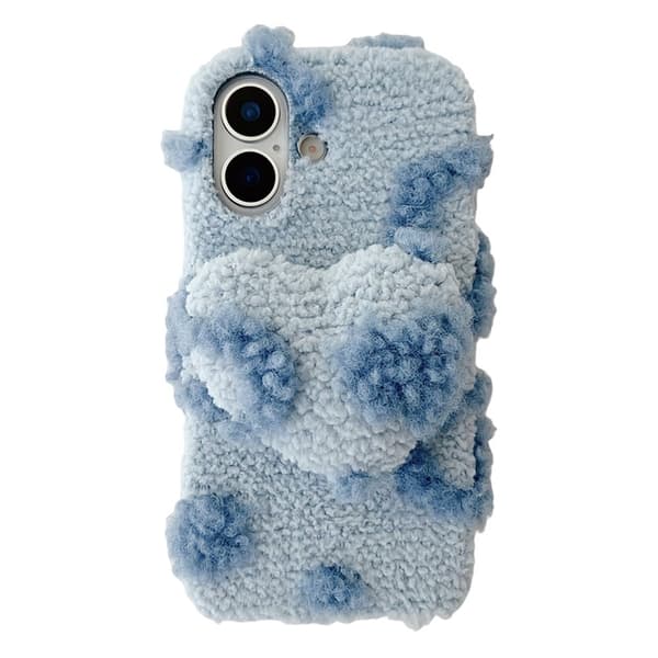 Mobilskal till iPhone 17 3D Heart Plush TPU Winter Warm Soft - Blå Blå
