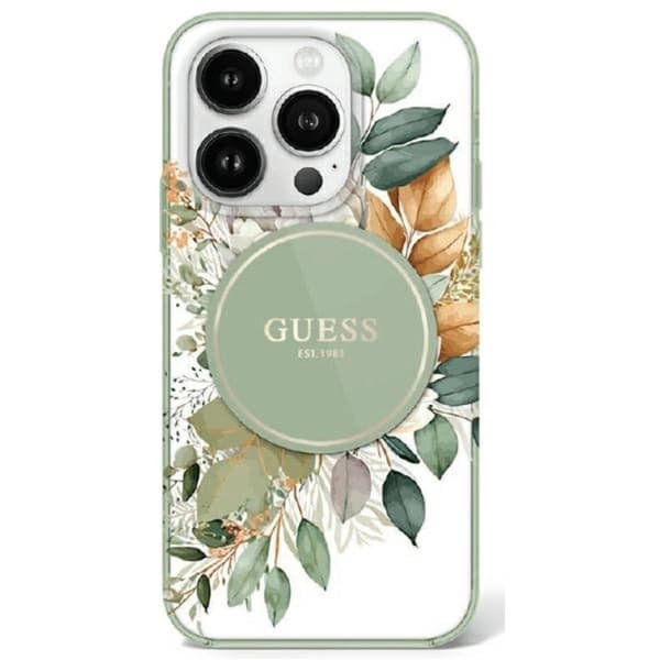 Guess Mobilskal till iPhone 16 Pro Max MagSafe IML Flower & Tonal Circle Grön