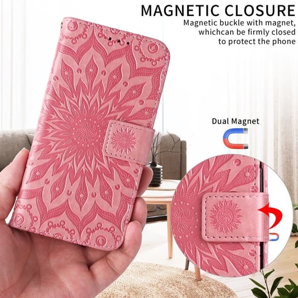 Samsung Galaxy S26 Plus Plånboksfodral Konstläder Solrostryck - Rosa