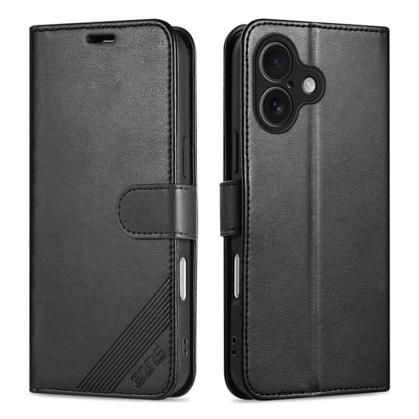 AZNS iPhone 17 Plånboksfodral Anti-Scratch Konstläder - Svart