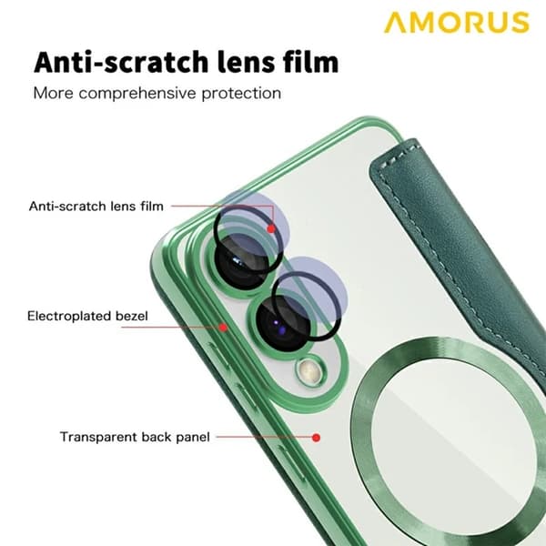 Amorus Galaxy S25 Edge Plånboksfodral Magsafe RFID-Skydd - Grön Grön