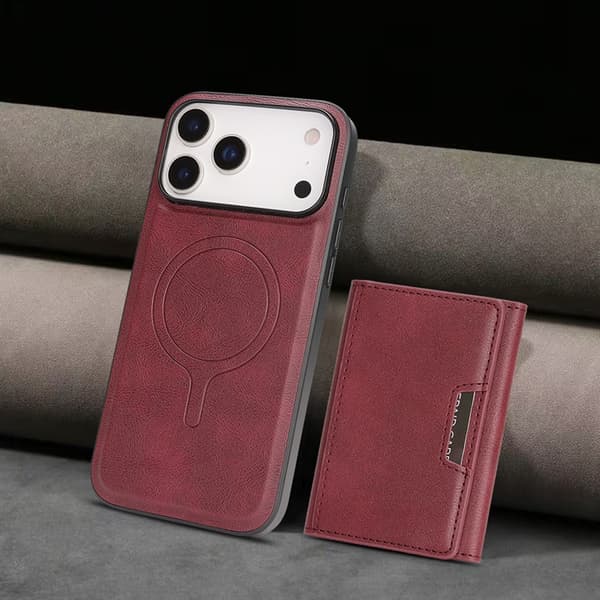 Mobilskal till iPhone 17 Pro Max MagSafe Kickstand Tri-fold Korthållare Röd