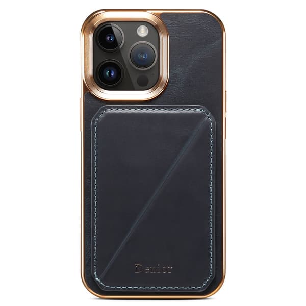 DENIOR Mobilskal till iPhone 12 / 12 Pro Kickstand Äkta Läder Blå