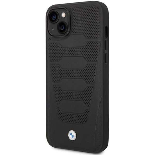 BMW iPhone 14 matkapuhelimen nahkaistuinten suojuksen kuviointi - musta