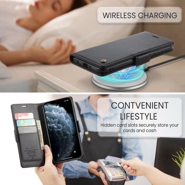 CASEME iPhone 11 Pro Max Plånboksfodral Konstläder RFID-Skydd Svart