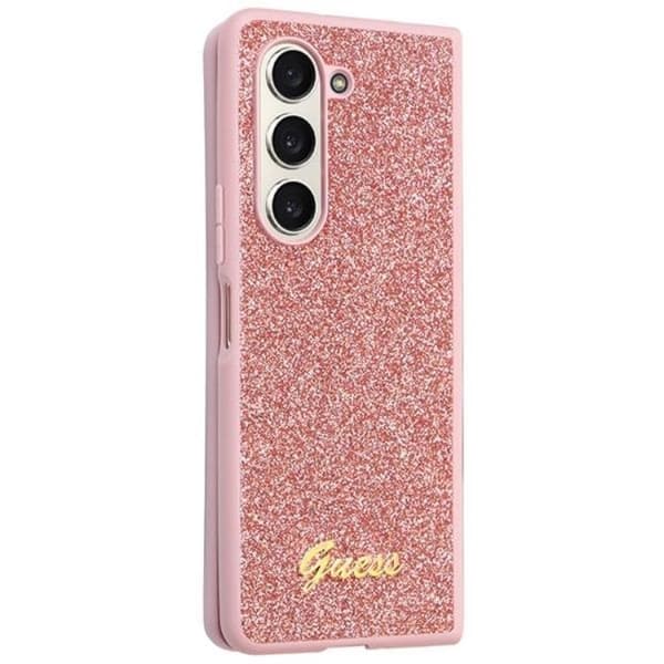 Guess Galaxy Z Fold 5 Mobilskal Läder 4G Triangle Strass - Rosa Rosa