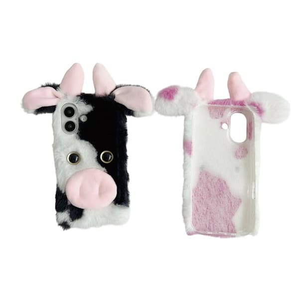Mobilskal till iPhone 17 Fluffy Cute Cow Plush TPU - Blå Blå