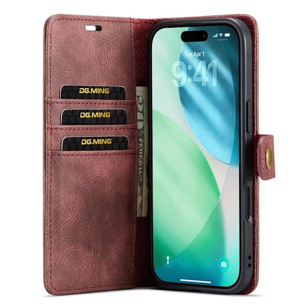 DG.MING iPhone Air Plånboksfodral Äkta Läder Avtagbart - Röd