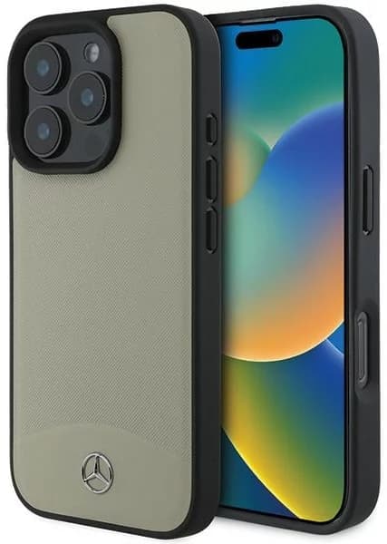 Mercedes telefontaske til iPhone 16 Pro Max MagSafe tekstureret almindeligt læder Beige