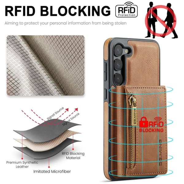 DG.MING Konstläder Plånboksfodral för Samsung Galaxy S22+ 5G Brun