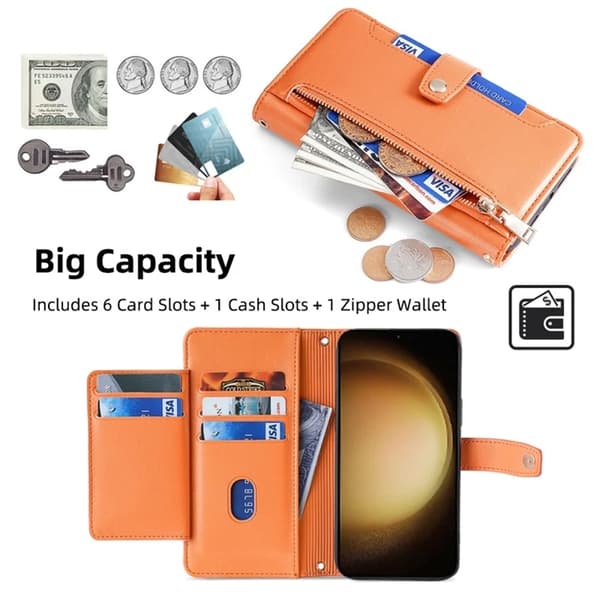 Galaxy S23 Plus Konstläder Plånboksfodral Crossbody - Orange Orange