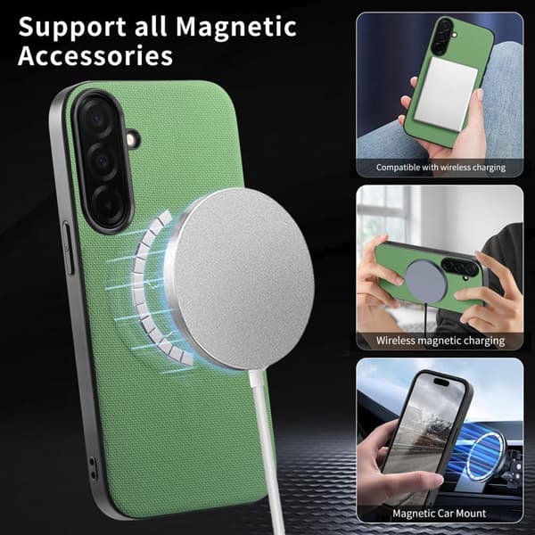 Mobilskal för Samsung Galaxy S26 Plus Magnetiskt Konstläder + TPU - Grön