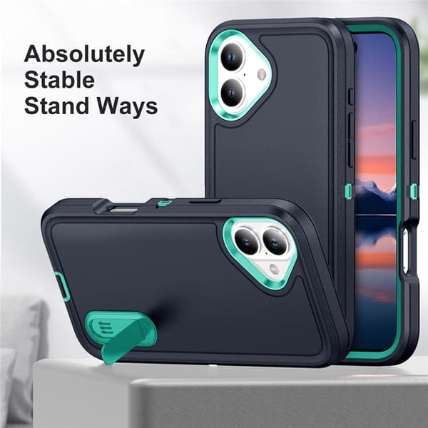 Mobilskal till iPhone 17 Kickstand Silikon - Mörkblå/ljusgrön Blå