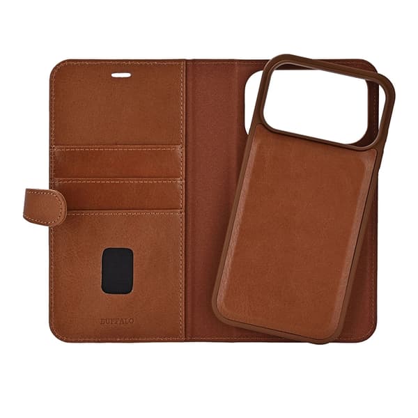 BUFFALO iPhone 17 Pro Max Plånboksfodral MagSafe 2-i-1 3 Kort - Brun Brun