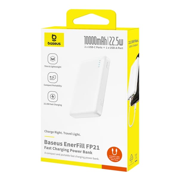 Baseus Powerbank 10000 mAh 22.5W USB-C USB-A - Vit