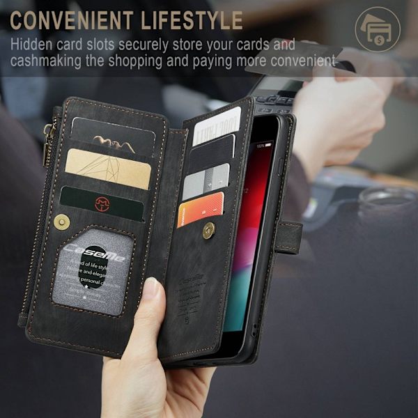 CASEME Konstläder Plånboksfodral för iPhone 6 Plus/6s Plus/7 Plus/8 Plus - Svart