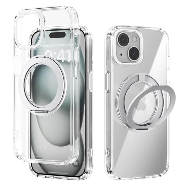 ABEEL Q-LUCK Mobilskal till iPhone 13 Med Rotera Kickstand Silver