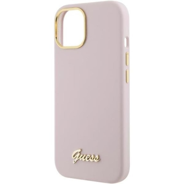 Guess iPhone 15 Mobilskal Silikon Script Metal Logo - Rosa