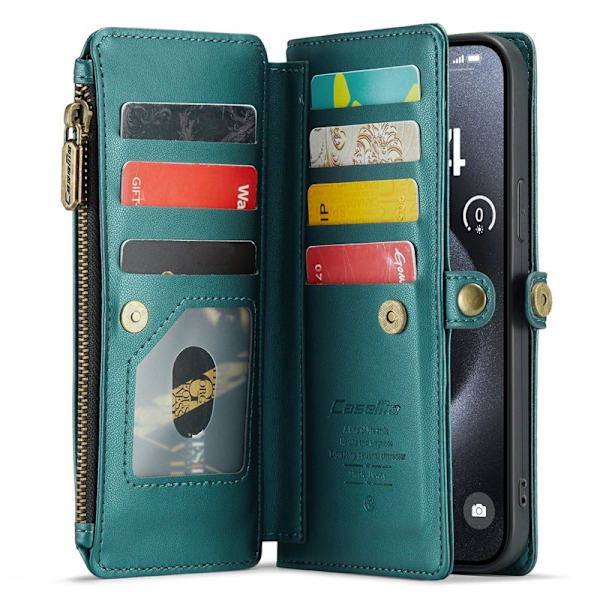CASEME Plånboksfodral Konstläder för iPhone 15 Pro Max - Grön