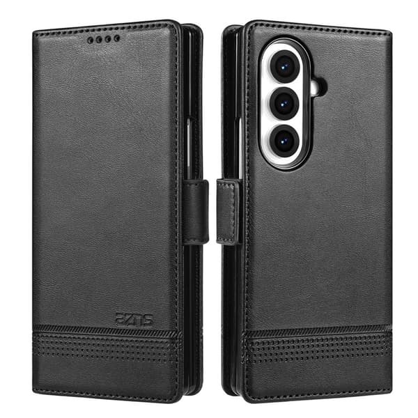 AZNS Galaxy Z Fold 7 Plånboksfodral Cowhide Läder - Svart Svart