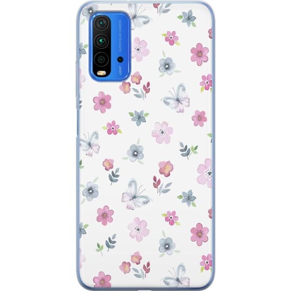 Telefontaske til Xiaomi Redmi Note 9 4G med blomster og sommerfugle