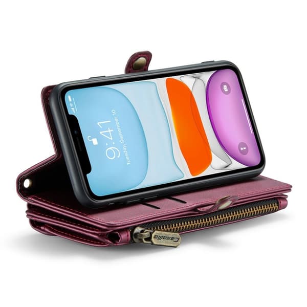 CASEME Plånboksfodral Konstläder till iPhone 11 med kortfack - Vinröd
