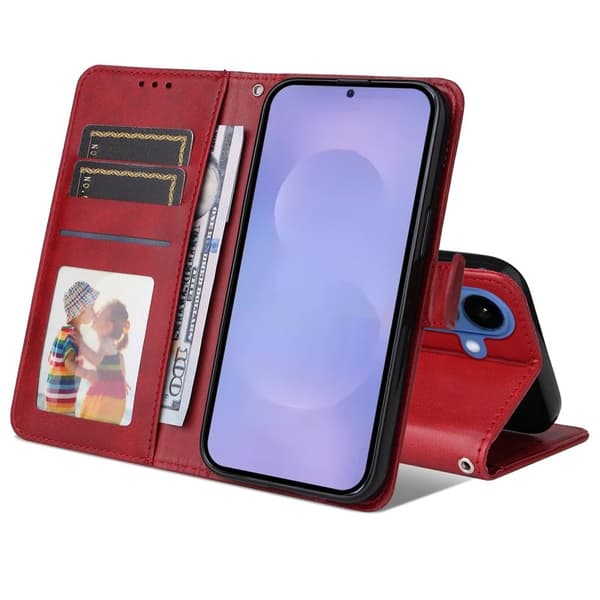 Samsung Galaxy S26 / S26 Pro Plånboksfodral Konstläder Folio Flip - Röd