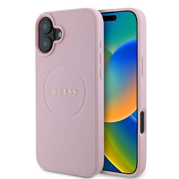 Guess Mobilskal till iPhone 16 Plus Magsafe Grained Ring - Rosa Rosa