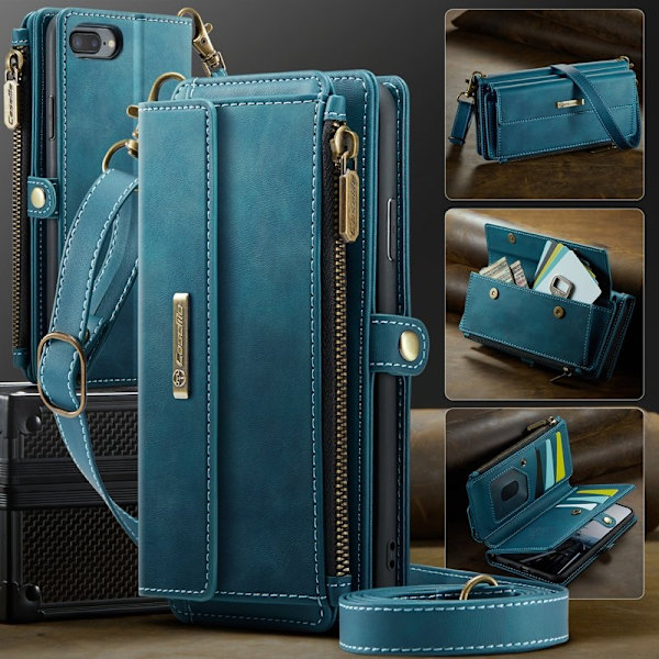 CASEME Konstläder Plånboksfodral för iPhone 7 Plus/8 Plus/6 Plus Grön