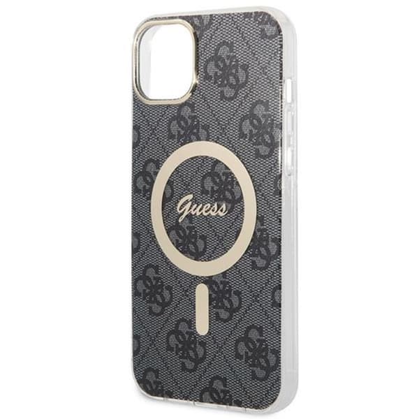 GUESS iPhone 14 Magsafe Skal 4G Print + Trådløs Oplader - Sort Black