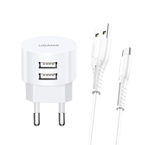 USAMS Vægoplader 2xUSB T20 2.1A Micro USB Rund XTXLOGT18MC05 - Hvid