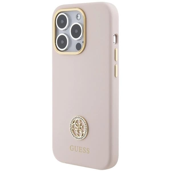 Guess Mobilskal till iPhone 15 Pro Silikon Logo Strass 4G - Rosa
