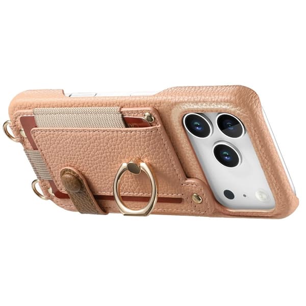 Mobilskal till iPhone 17 Pro Max med Korthållare Ring Kickstand - Rosa Rosa