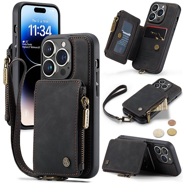 CASEME iPhone 14 Pro Max Plånboksfodral C20 Zipper Kickstand - Svart Svart