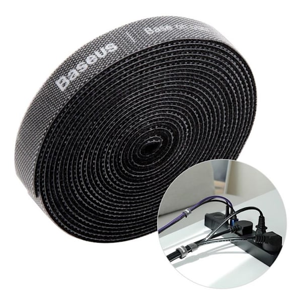 Baseus Rainbow Circle Velcro Straps Organizing Kabel 3m - Svart Svart